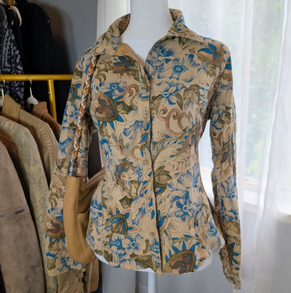 Vintage Y2K IB Diffusion Paisley Faux Suede Button Down Shirt